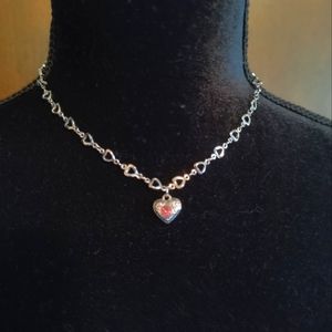 NWOT Silver & Pink Short Choker Heart Necklace